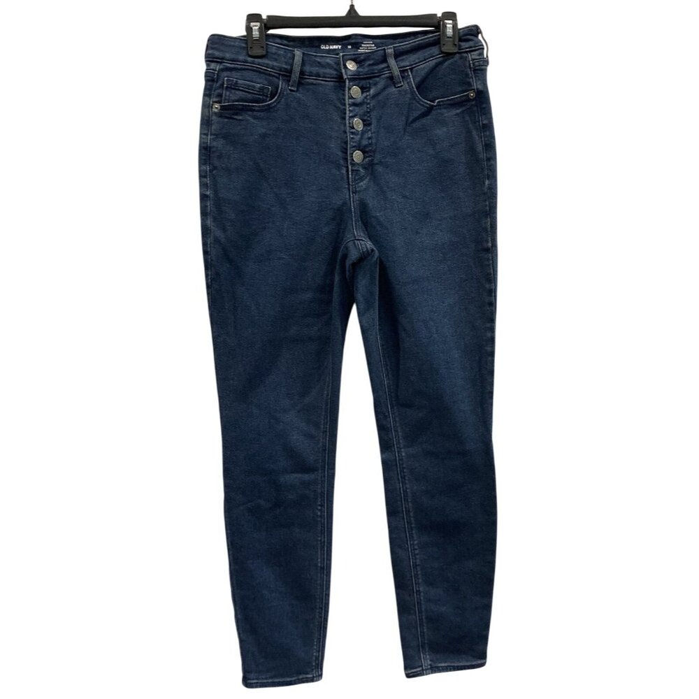 Old Navy Rockstar Super Skinny Jeans sz 10 High Rise Jeggings Stretch Button Fly